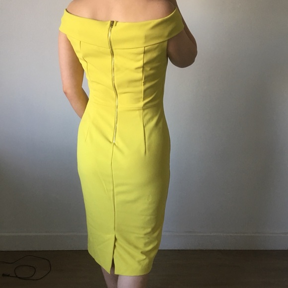 Bright & classy yellow-lime off-the-shoulder dress - Picture 2 of 4